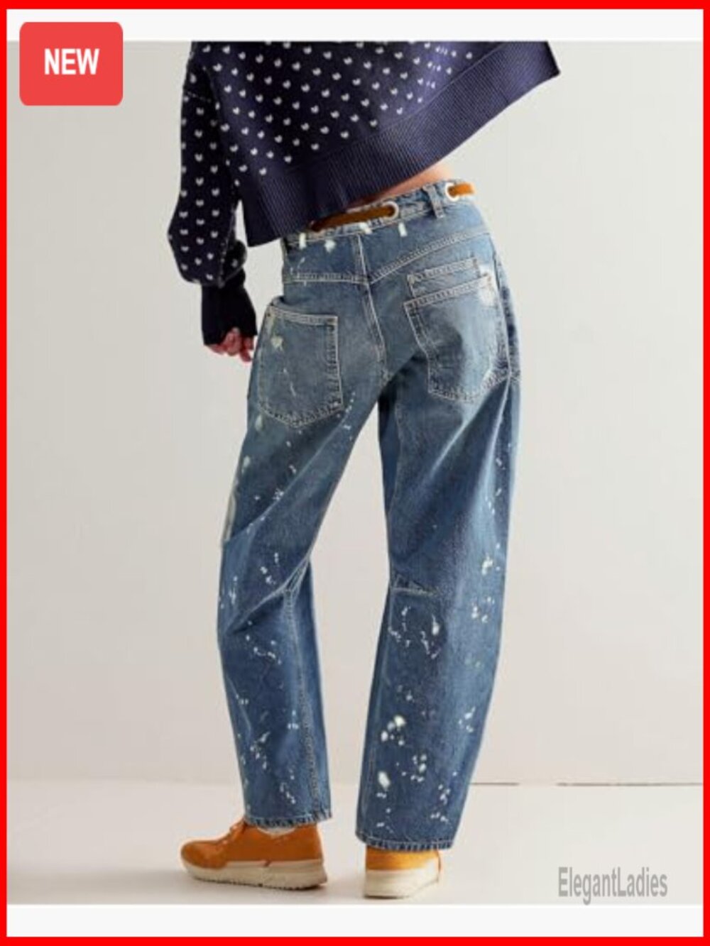 Wide Leg Barrel Jeans Mid Rise Drawstring Boyfriend Fit Denim Pants - Picture 2 of 7